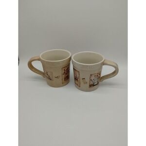 Set Of 2 Sonoma Heavy Stoneware Coffee Mugs Summer Fields Birds Gardening Nature